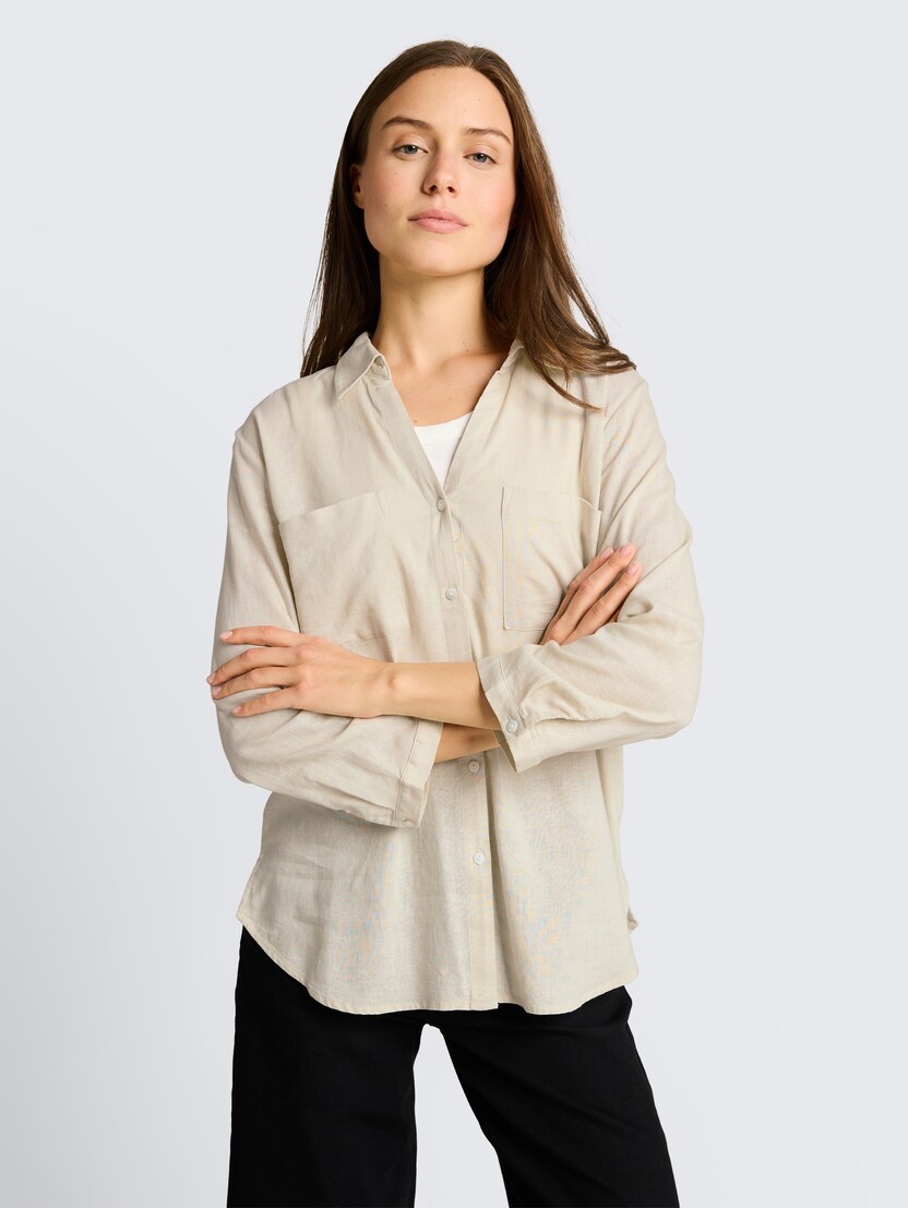 Bluza od mješavine lana - Bež_2153591