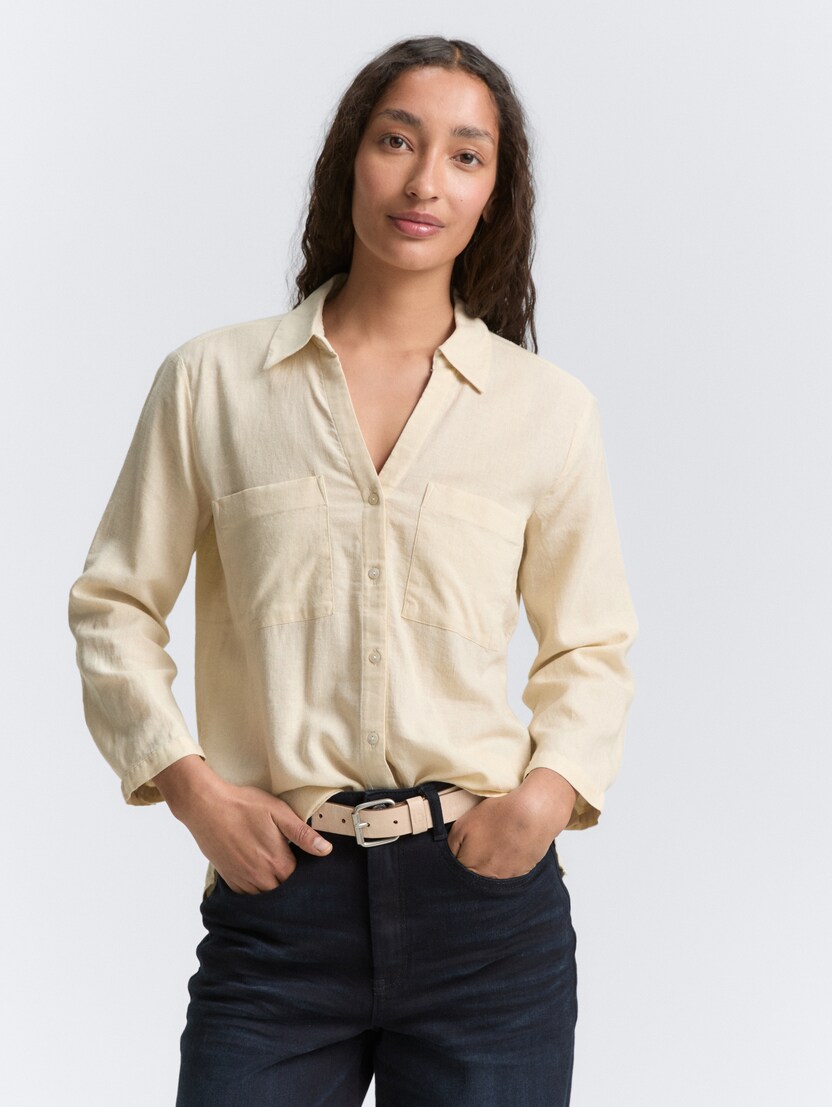  Bluză din amestec de in - Bej-1046197-37762-16