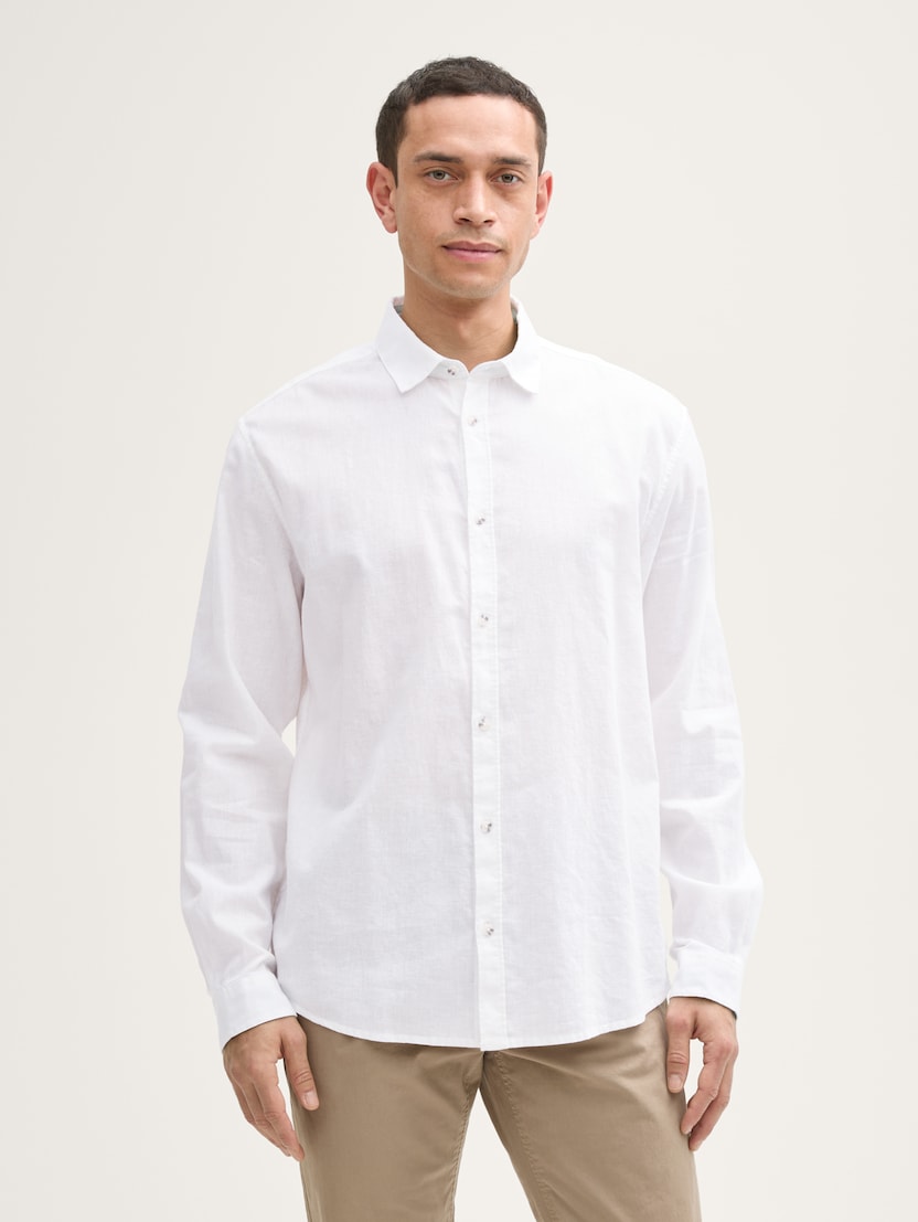  Cămaşă din bumbac şi in - Alb-1045102-20000-16