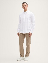 Cămaşă din bumbac şi in - Alb_5728815