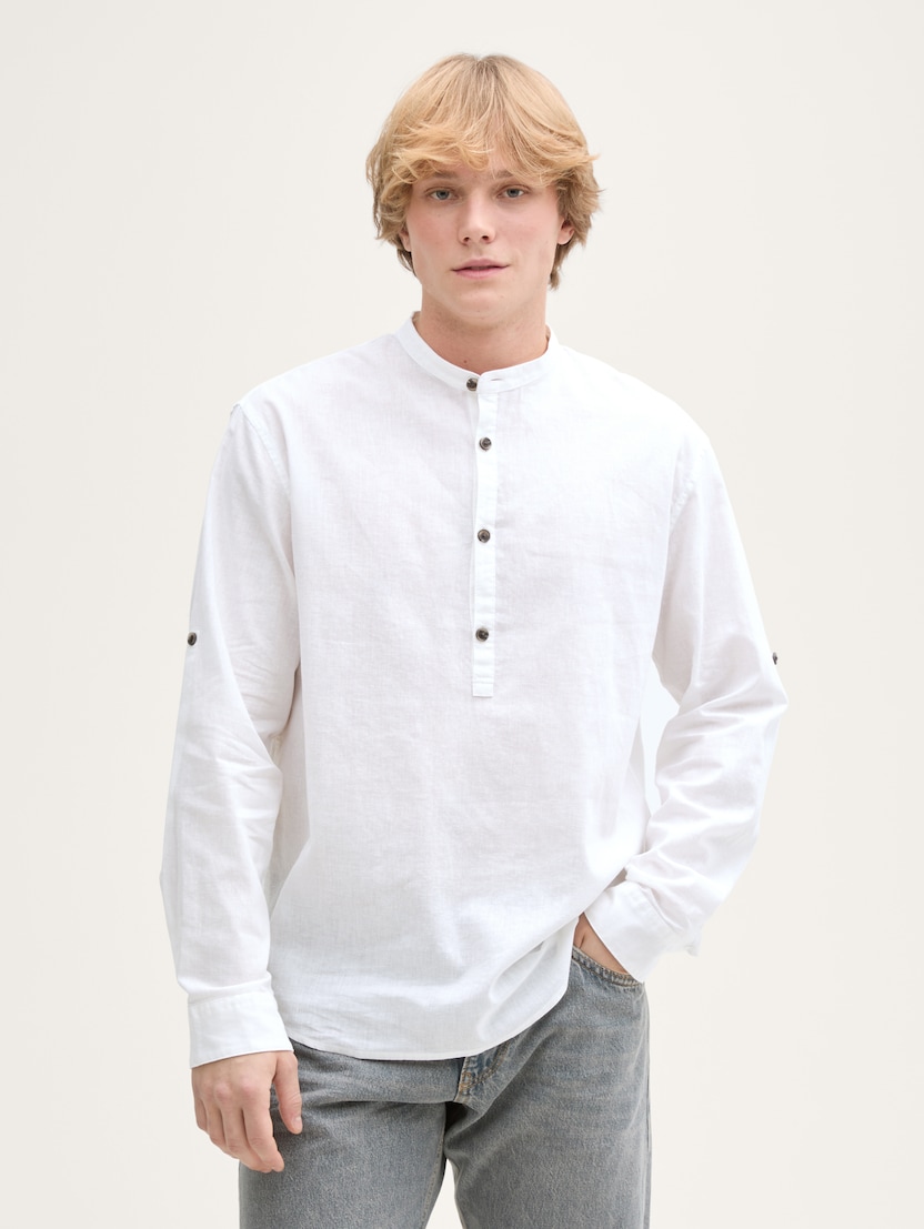  Bombažna lanena srajca - Bela-1045187-20000