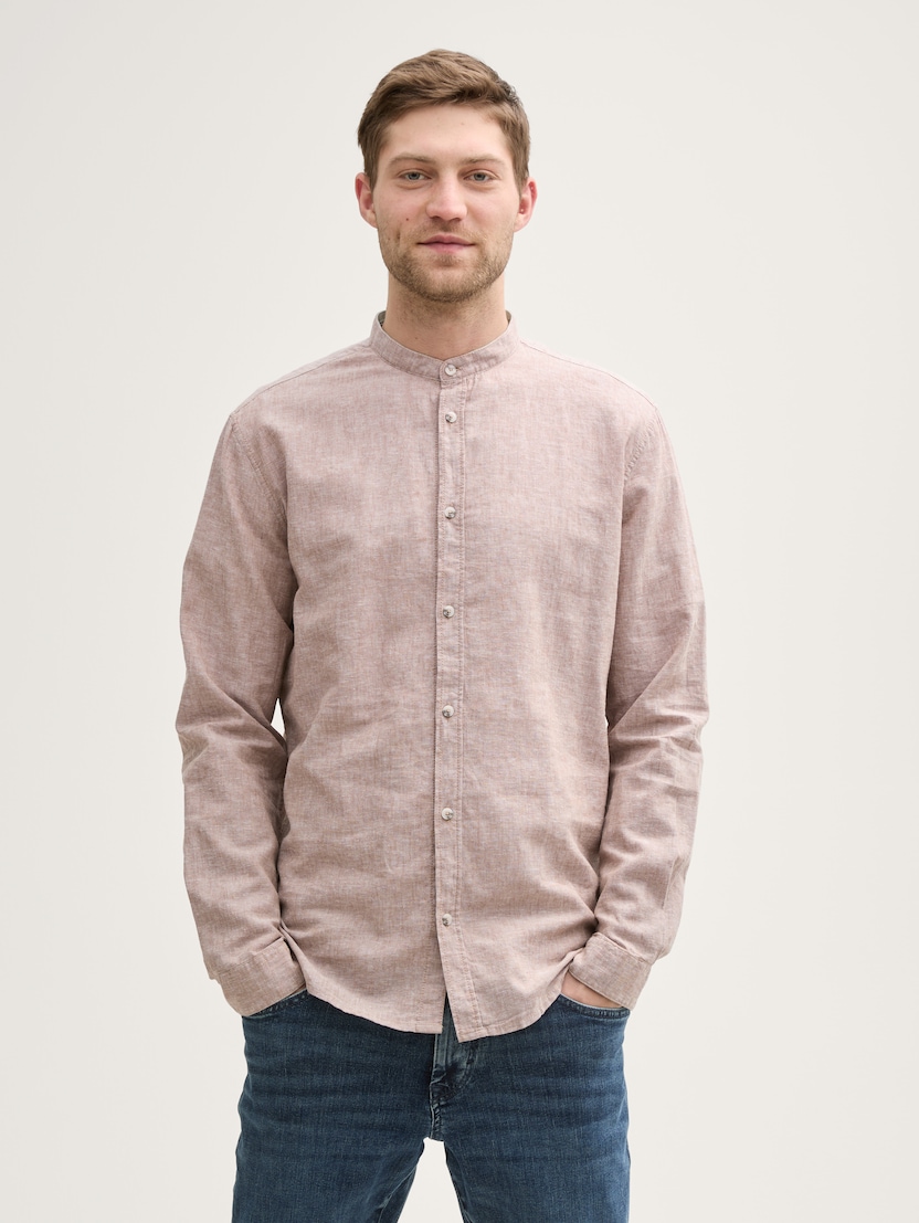  Cămaşă din bumbac şi in - Bej-1045101-37203-16