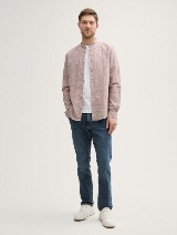 Cămaşă din bumbac şi in - Bej_5850243