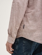 Cămaşă din bumbac şi in - Bej_5850243