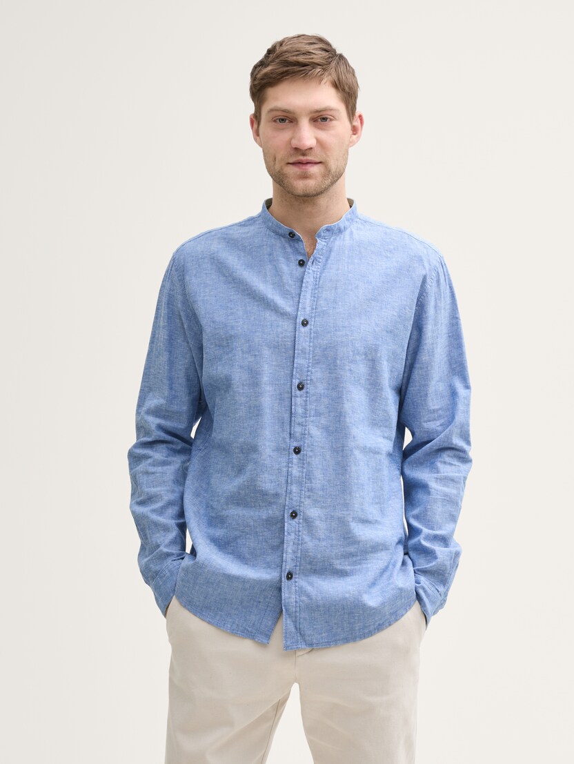  Košulja od mešavine pamuka i lana - Plava-1045101-37199-15