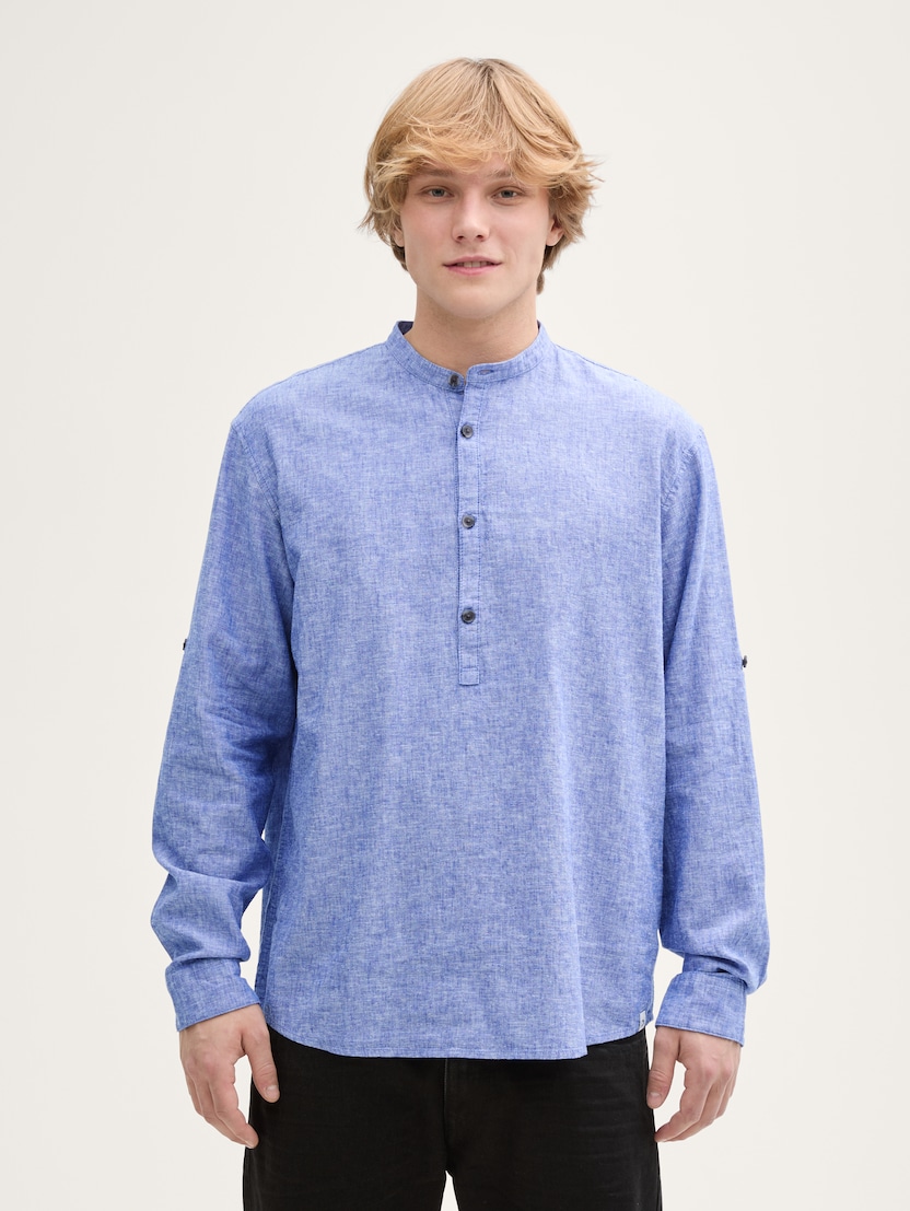  Bombažna lanena srajca - Modra-1045187-34406