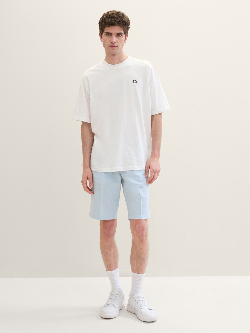  Bombažne lanene bermuda kratke hlače - Modra-1040250-34908