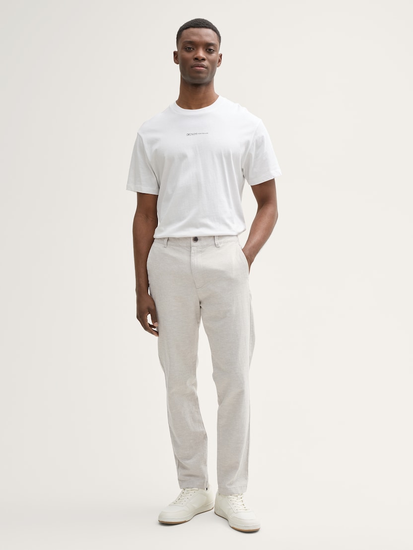  Bombažne lanene Chino hlače - Bež-1044843-37210