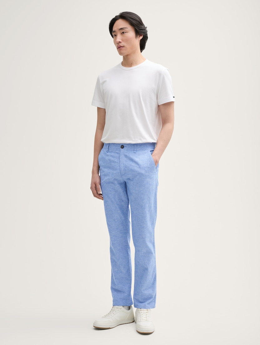  Pantaloni chino din bumbac şi in - Albastru-1044713-37199-16