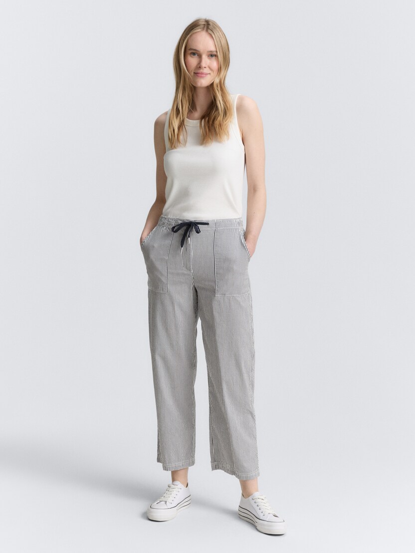  Culotte hlače iz seersucker tkanine - Modra-1046480-32132