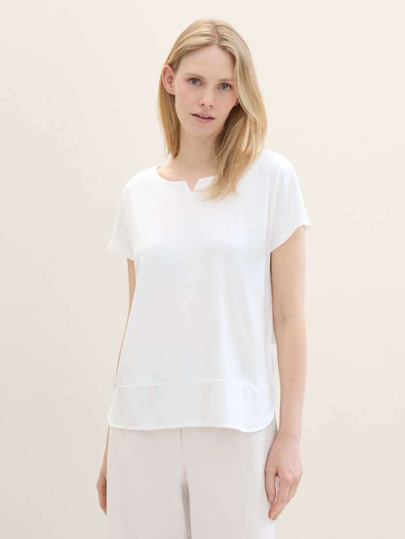  Tricou mix materiale - Alb-1040547-10315-16