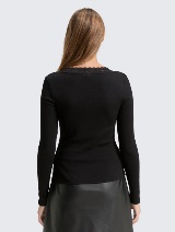 Tricou cu detalii din dantelă - Negru_689361