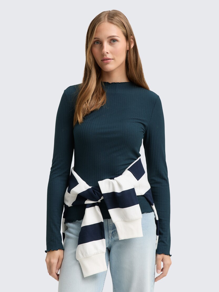 Majica z rebrasto strukturo - Modra_4827794