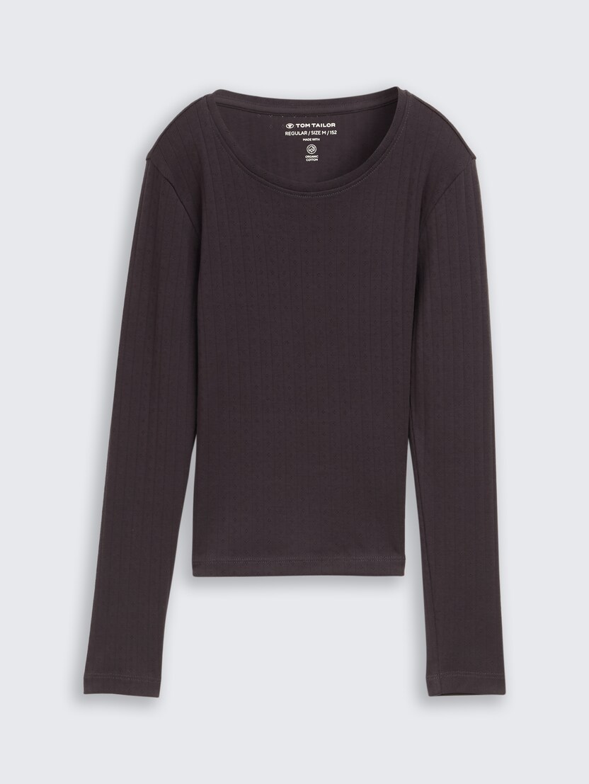 Majica z rebrasto strukturo - Siva_2964072