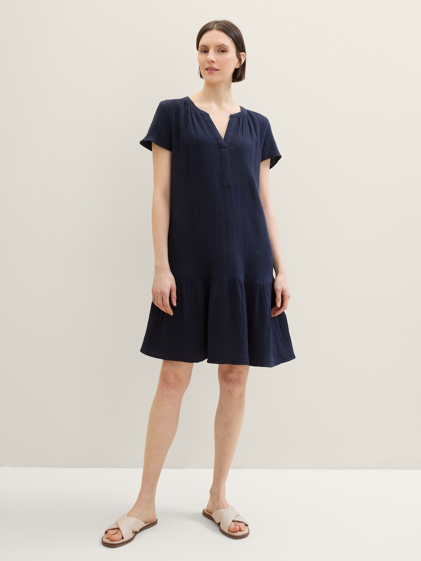  Haljina od muslin tkanine - Plava-1041506-10668-14