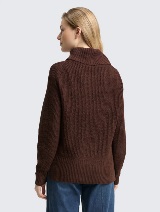 Pleteni džemper sa rol kragnom - Smeđa_2397543