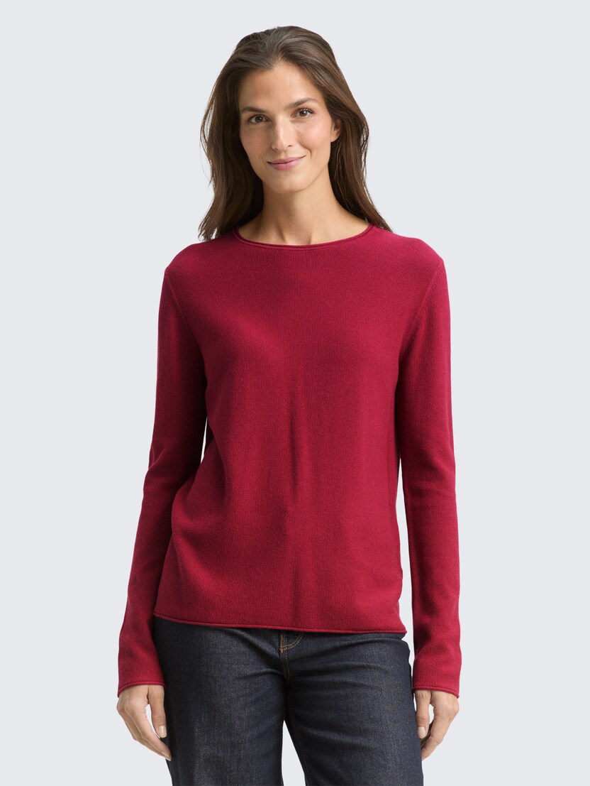 Pulover tricotat texturat - Roşu_213011