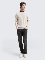 Pulover tricotat cu guler rotund - Bej_5457071