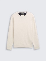 Pulover tricotat cu guler rotund - Bej_5457071