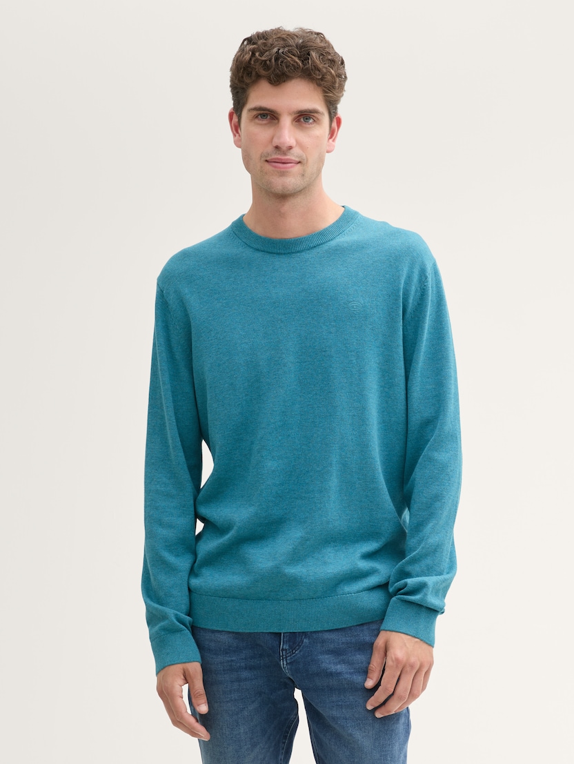  Pleten pulover z okroglim izrezom - Modra-1039810-36299