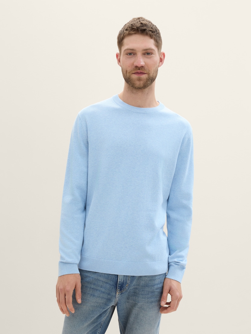 Pleten pulover z okroglim izrezom - Modra-1039810-36302