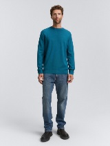 Pulover tricotat cu guler rotund - Albastru_8002327