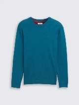Pulover tricotat cu guler rotund - Albastru_8002327