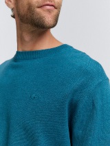 Pulover tricotat cu guler rotund - Albastru_8002327