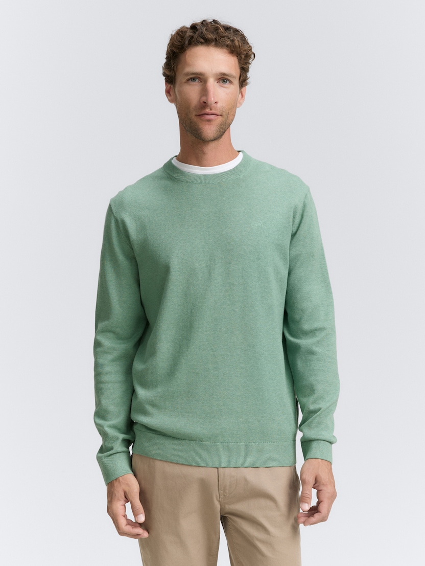 Pleten pulover z okroglim izrezom - Zelena_5231988