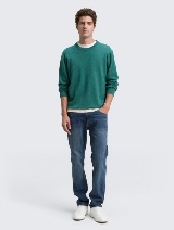 Pulover tricotat cu guler rotund - Verde_6157230