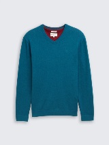 Pleteni džemper sa V-izrezom - Plava_4038007