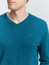 Pleteni džemper sa V-izrezom - Plava_4038007