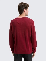 Pulover tricotat cu decolteu în V - Roşu_4473714