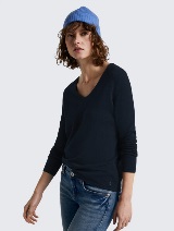 Pleteni džemper sa V-izrezom - Plava_9053654