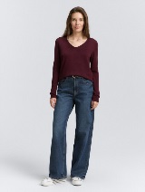 Pleteni džemper sa V-izrezom - Crvena_7812016