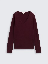 Pleteni džemper sa V-izrezom - Crvena_7812016