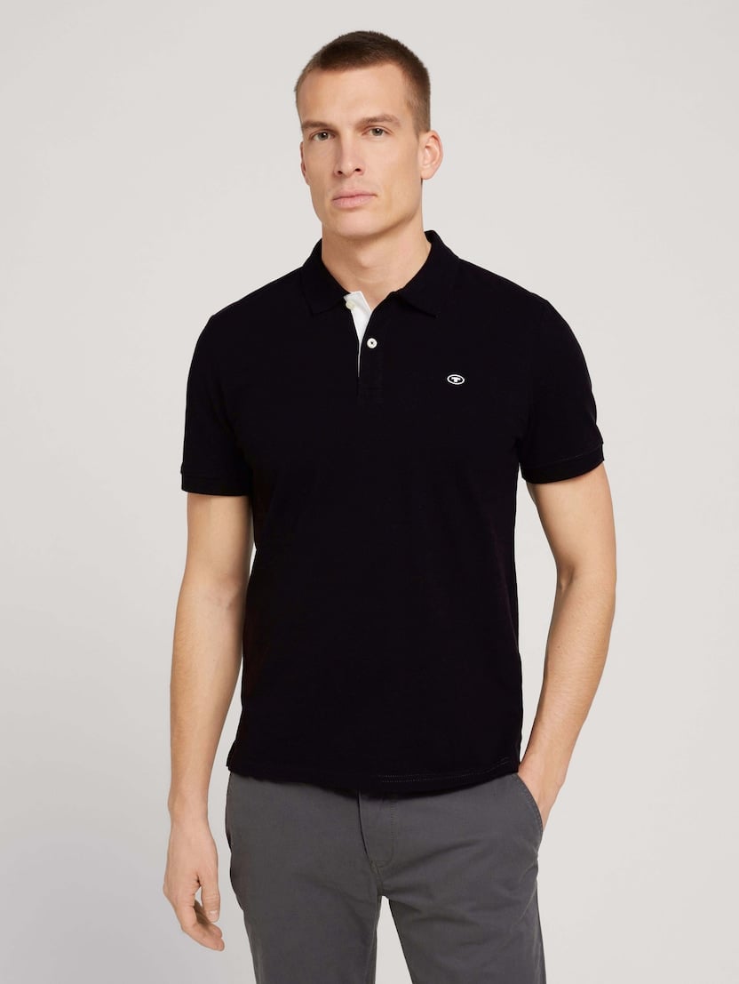Polo-majica s malim izvezenim logom - Crna_3393499