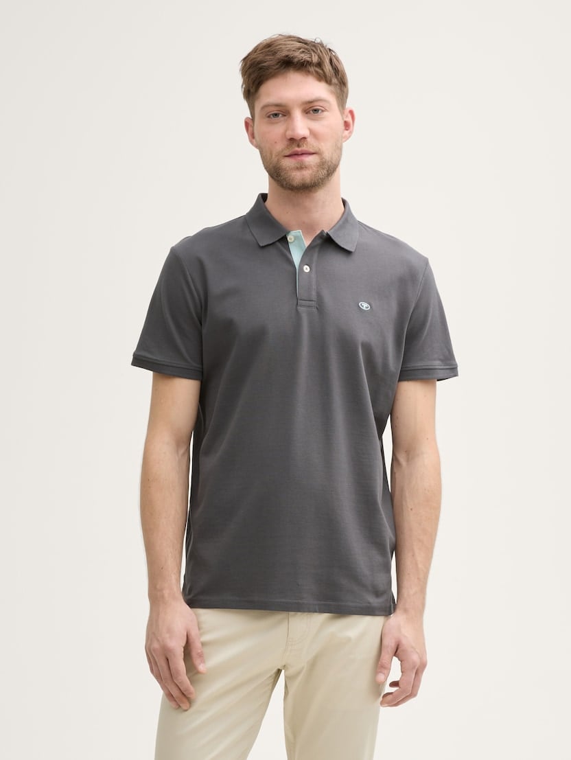 Polo-majica s malim izvezenim logom - Siva