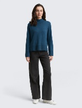 Pulover din bumbac şi caşmir - Albastru_118435