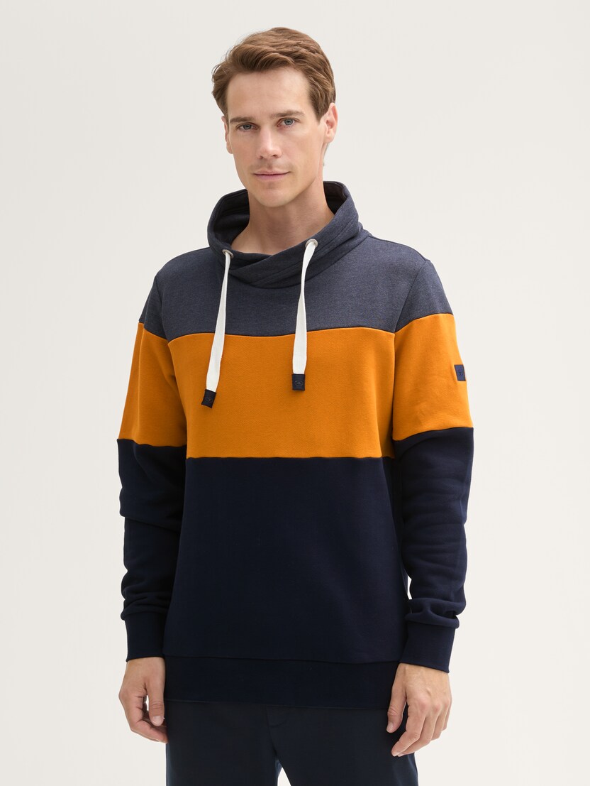  Pulover s šal ovratnikom iz kontrastnih barv - Modra-1043280-19024