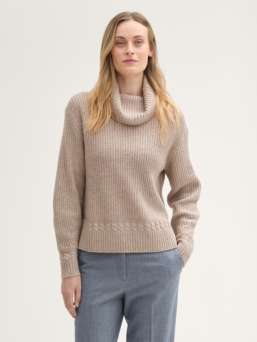  Rebrasti pleteni pulover - Bež-1044058-16569