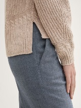Pulover tricotat ripsat - Bej_5320371