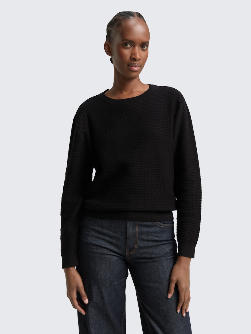 Strukturirani pleteni pulover - Crna-1047882-14482-14