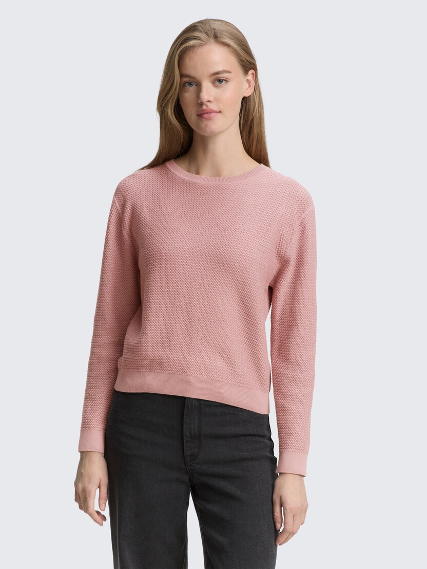 Strukirani pleteni džemper - Roze