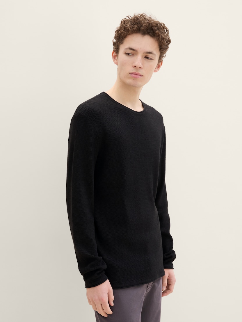 Strukturiran pleten pulover - Črna_9811347