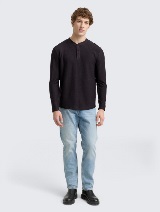 Tricou Henley structurat - Negru_8641051