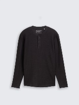 Tricou Henley structurat - Negru_8641051