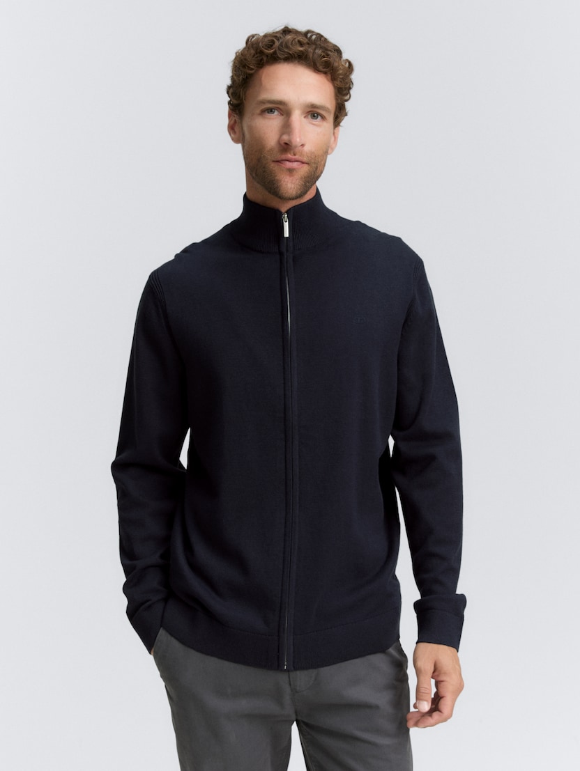 Strukturirana pletena jakna - Modra_8800331